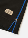 The master-piece x Universal Works Black Brush Back Sweat S/S Billy Sweat is shown from the back as a flat lay against a plain white background. The short-sleeved sweatshirt features a ribbed crewneck and a clean, straight hem. The black fabric has a soft, matte finish.