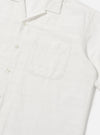 Close-up of the Ecru Deffe Self Stripe Minari Shirt on a white background. The shirt is ecru with subtle self stripes and has a relaxed fit.