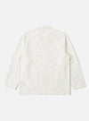 Back view of the Ecru Deffe Self Stripe Smock Overshirt, an off-white cotton shirt jacket with subtle stripes, laid flat on a white background.