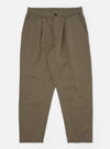 The Olive Linen Slub Weave Oxford Pant is shown as a flat lay against a plain white background. The trousers feature an elasticated waistband with a tonal drawstring, a single pleat on the front of each leg, and a wide, slightly tapered silhouette. The olive green fabric has a visible, irregular slub texture.