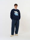 The Navy Brush Back Sweat FM Raglan Sweatshirt is shown laid flat against a solid white background. The navy blue garment features a classic crew neckline, long raglan sleeves, and ribbed detailing at the collar, cuffs, and hem.