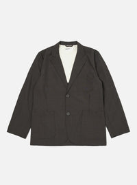 The Brown Marl Tropical Suiting Two Button Jacket is displayed flat against a plain white background. The garment features a two-button front closure, long and wide lapels, two lower patch pockets, and a single chest patch pocket.
