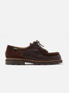 Paraboot x Universal Works Michael in Coffee Leather/Suede shoe on a white background. The shoe features brown leather and suede, with a lace-up closure.