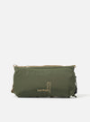 Topologie x Universal Works Rifle Green UW Tech Bottle Sacoche Medium on a white background. The bag is rifle green with beige straps and black zipper pulls.