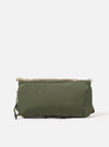 The Topologie x Universal Works Rifle Green UW Tech Bottle Sacoche Medium on a white background. The sacoche is rifle green with beige straps and drawstrings.