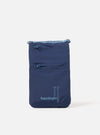 The Topologie x Universal Works Insignia Blue UW Tech Phone Sacoche on a white background. The blue bag has two zipped pockets and logos for both brands.