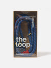 Topologie x Universal Works Navy Hitch UW Rope 10mm Rope Loop in its packaging. The rope is blue with brown accents. The box is brown and clear, set against a white background.