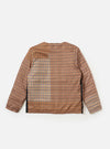 The TAION x Universal Works Reversible Black Military Line Liner Jacket in brown houndstooth on a white background. The jacket has black trim.