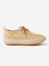 The Wander etc. FD/08 Low in Dune/Gum Hairy Suede is shown as a side profile studio shot against a plain white background. The shoe features a textured, dune-colored hairy suede upper, slim tonal laces, and a chunky gum-colored rubber outsole.