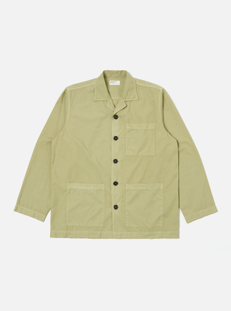 Pale green Broadcloth Cancun Jacket on a white background. The jacket has a relaxed fit, button closure, and chest pockets.