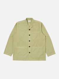 Pale green Broadcloth Cancun Jacket on a white background. The jacket has a relaxed fit, button closure, and chest pockets.
