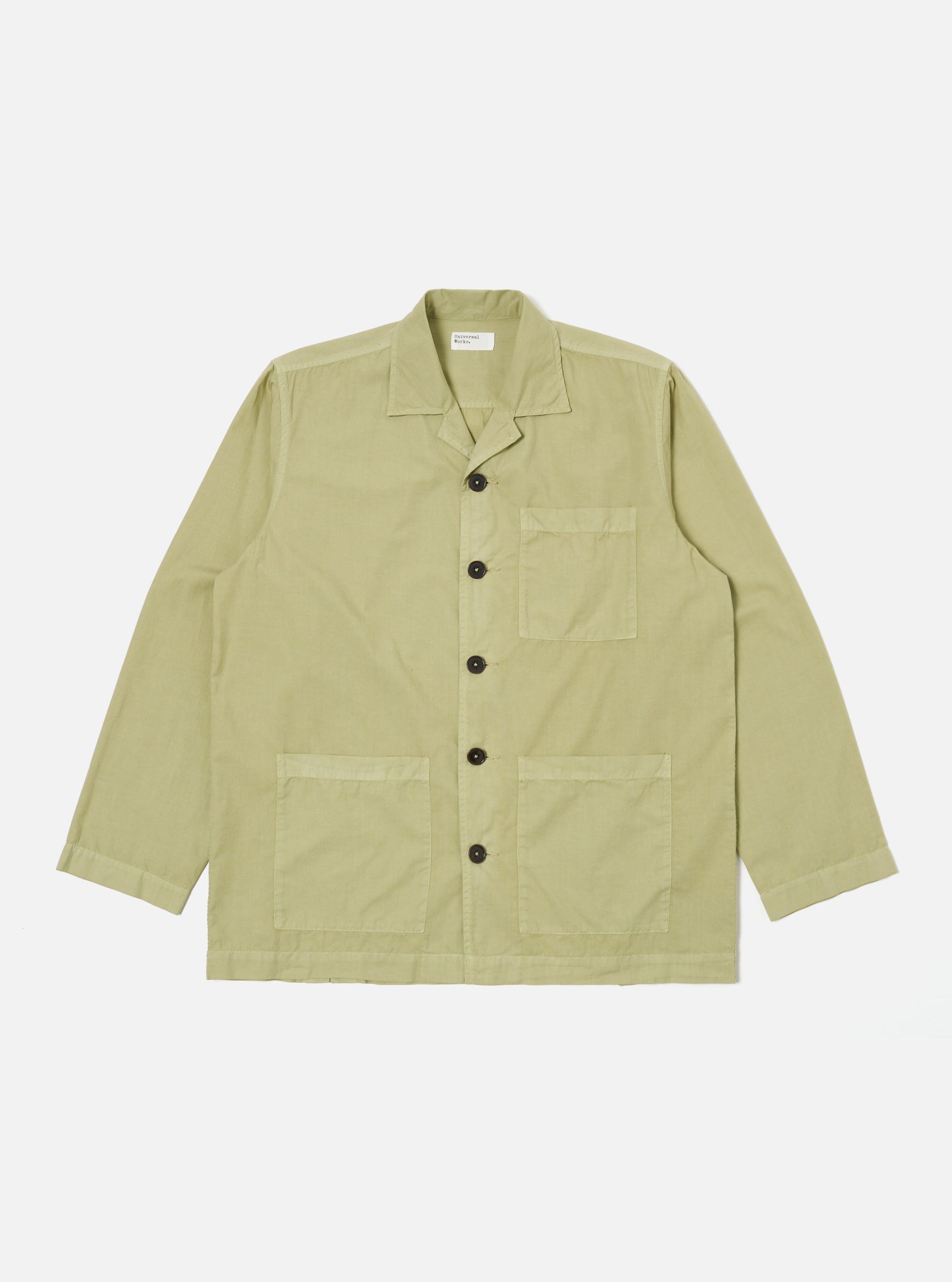 Pale green Broadcloth Cancun Jacket on a white background. The jacket has a relaxed fit, button closure, and chest pockets.