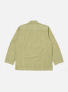 Back view of the Pale Green Broadcloth Cancun Jacket on a white background. The jacket is made of broadcloth and has a relaxed fit.