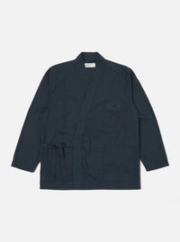 The Navy Broadcloth Osaka Work Jacket in navy broadcloth on a white background. The jacket has a tie waist, pockets and a relaxed fit.