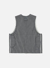 Close-up of the Indigo Hickory Stripe Denim Marine Gilet on a white background. The gilet features a classic striped pattern and two front pockets.