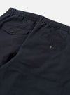 Close-up of the back of Navy Linen Slub Weave Oxford Pant on a white background. Shows the elastic waistband and buttoned pockets.