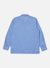 Back view of the Blue End On End Cotton Garage Shirt on a white background. The shirt is long-sleeved and made of a light blue cotton fabric.