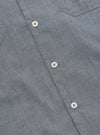 Close-up of the grey End On End Cotton Garage Shirt. The shirt is a light grey with white buttons. The background is a plain white.