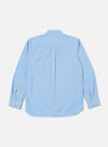 The Blue Vila Stripes Patched Shirt, a light blue and white striped long-sleeve shirt, is laid flat on a white background. The back of the shirt is visible.