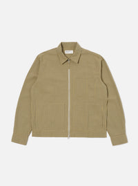 The Yellow Japanese Seersucker Zip Uniform Jacket is displayed on a white background. The jacket has a yellow and black checkered pattern and a silver zipper.