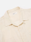 Close-up of the Ecru Acapulco Weave Work Shirt on a white background. The shirt is ecru-colored with a subtle woven texture. Features a camp collar and chest pockets.