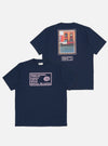 Navy/Pink Single Jersey Pickup Print Tee. Navy tee with pink print on the front and a pickup truck graphic on the back. The tee is displayed on a white background.