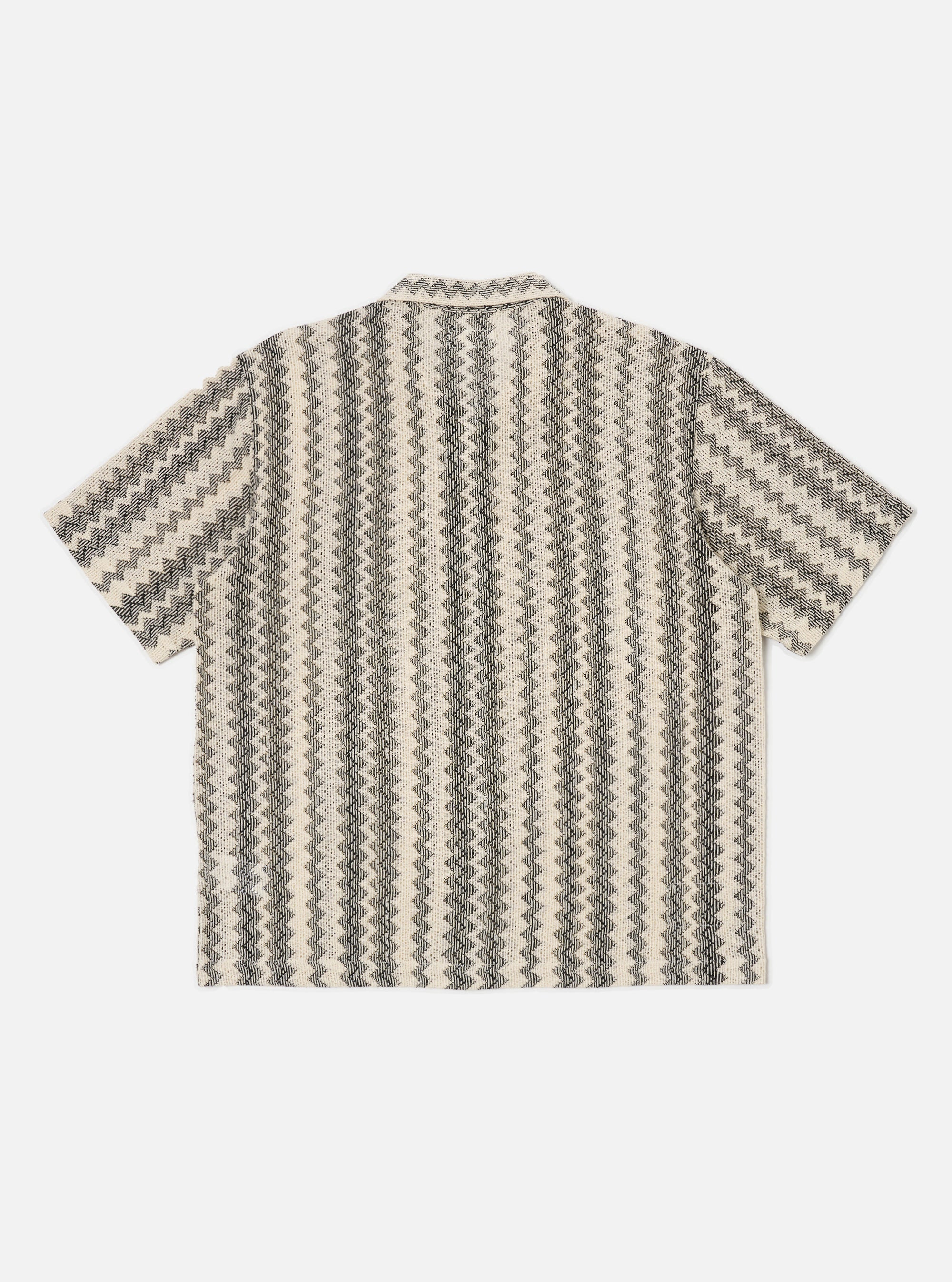 Back view of the Charcoal Cotton Lattice Road Shirt on a white background. The shirt features a charcoal and cream lattice pattern.