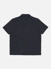 The Navy/Brown Mitla Print Jersey Newlyn Polo shirt on a white background. The polo features a navy and brown geometric print.
