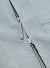 Close-up of the Indigo Reworked Jean Cloth Rose Bowl Jacket, showcasing the light blue denim texture and silver zipper. The jacket is laid flat, highlighting the material.