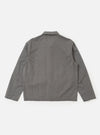 The Mid Grey Linen Slub Weave Franck Jacket is shown from the back as a flat lay against a plain white background. The image highlights the clean, simple construction of the garment's rear panel and the textured, slubbed appearance of the mid-grey linen-cotton blend fabric.