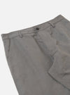 The Mid Grey Linen Slub Weave Dizzy Trouser is shown from the back as a flat lay against a plain white background. The trousers feature an elasticated waistband and two distinct rear pockets: one with a buttoned flap and one buttoned jetted pocket. The mid-grey fabric displays a visible slub texture characteristic of the linen and cotton blend.