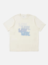 The Ecru Single Jersey Multi UW Print Multi UW Print Tee is displayed flat against a plain white background. The short-sleeve T-shirt features a simple crew neck and a prominent four-color graduated UW graphic print on the front.