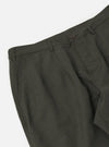 A pair of olive marl tropical suiting Dutch pants is shown from the back, laid flat against a plain white background. The trousers feature a wide, loose fit with two rear patch pockets and a simple waistband.