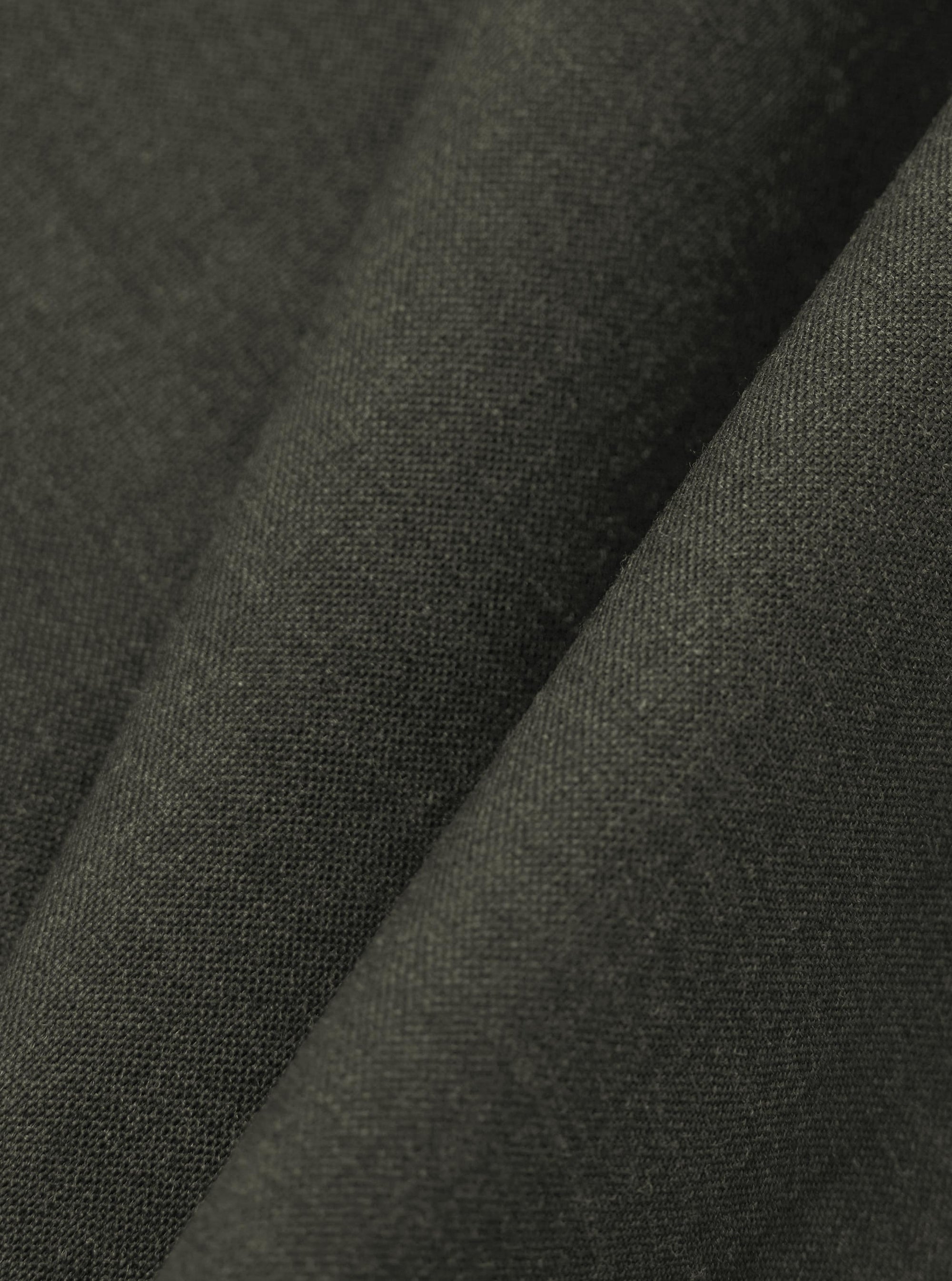 A close-up, detailed fabric swatch of the Olive Marl Tropical Suiting Dutch Pant. The image captures the fine, multi-tonal olive green weave of the polyester-wool blend fabric.