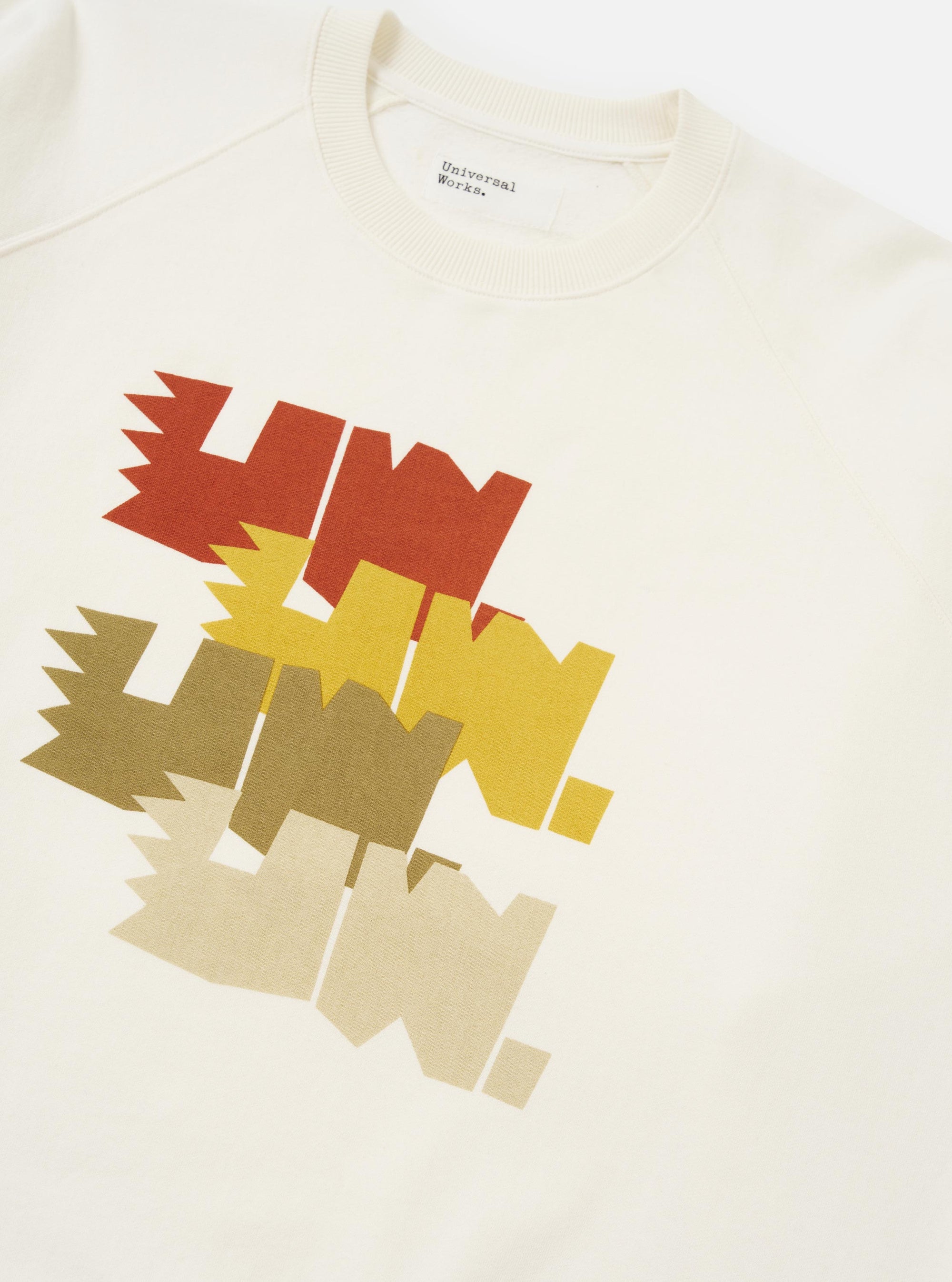The Ecru Brush Back Sweat FM Raglan Sweatshirt is shown from the back, laid flat against a plain white background. The image highlights the raglan sleeve construction and the ribbed texture of the cuffs and hem.