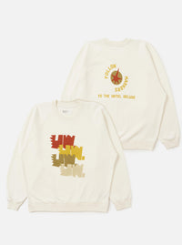 The Ecru Brush Back Sweat FM Raglan Sweatshirt is displayed flat against a plain white background. The image shows both the front and back of the garment, highlighting the raglan sleeves, ribbed crew neck, cuffs, and hem.