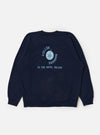 The Navy Brush Back Sweat FM Raglan Sweatshirt is shown from the back, laid flat against a plain white background. The image highlights the raglan sleeve construction with diagonal seams extending to the neckline, along with a ribbed collar, cuffs, and hem.