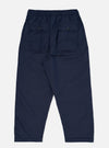A pair of Navy Linen Cotton Shirting Parachute Pants is shown from the back, laid flat against a plain white background. The navy blue trousers feature a relaxed, straight-leg fit, a drawstring waistband, and two rear patch pockets.