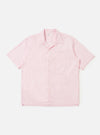 The Pale Pink Broadcloth Camp Shirt is shown laid flat against a plain white background. The shirt features a camp collar, a single chest pocket on the left side, and a full button-down front with tonal buttons.