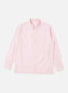 The Pale Pink Broadcloth Lucky Shirt is shown laid flat against a solid white background. The garment features a light pink color, a classic pointed collar, a full button-down front with tonal buttons, and a single chest pocket on the left side. The shirt has short sleeves and a straight hem.