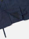 The Navy Linen Cotton Shirting Parachute Shirt is displayed from the back, laid flat against a plain white background. The image highlights the horizontal seam across the upper back and the relaxed, straight-cut silhouette of the garment.