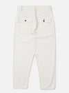 The back of the Ecru Slub Drill Dizzy Trouser is displayed flat against a plain white background. The image highlights the wide-leg cut and the ecru-colored slub cotton fabric. Two large patch pockets are visible on the rear of the trousers.