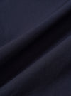 A close-up fabric swatch of the Navy Paper Touch Cotton S/S Fatigue Shirt highlights the smooth, tight weave and deep navy blue color of the material. The image focuses entirely on the texture of the 100% cotton fabric.