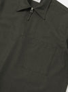 An Olive Marl Tropical Suiting Ewan Shirt is shown from the back, displayed flat against a plain white background. The image highlights the short sleeves, a straight hem, and a horizontal yoke across the shoulders.