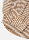 The back of the Brown/White Cotton Stripe Square Pocket Shirt is shown laid flat against a solid white background. The image highlights the vertical brown and white stripes, a horizontal back yoke, and a central box pleat designed for a relaxed fit.