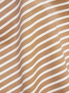 A close-up fabric swatch of the Brown/White Cotton Stripe Z Tech Overshirt displays a detailed pattern of thin, vertical brown and white stripes. The image focuses on the fine texture and weave of the cotton material.