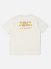 The back of the Ecru Single Jersey Wish Wish You Were Here Tee is displayed flat against a plain white background. The short-sleeved t-shirt features a large printed graphic on the back with Wish You Were Here text and a hand-embroidered floral spray overlay.