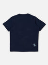 The back of the Navy Single Jersey Trail Trail To Hotel Delux Tee is displayed flat against a plain white background. The navy blue t-shirt features short sleeves and a ribbed crew neckline.