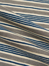A close-up fabric swatch of the Grey OS Stripe Jersey Vacation Polo shows a detailed view of the light grey and white horizontal striped pattern. The image focuses on the soft, textured cotton jersey material.