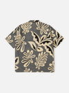The Grey Baja Print Road Shirt is shown from the back, laid flat against a plain white background. The image highlights the short sleeves, a straight hem, and the intricate grey and white geometric pattern of the fabric.